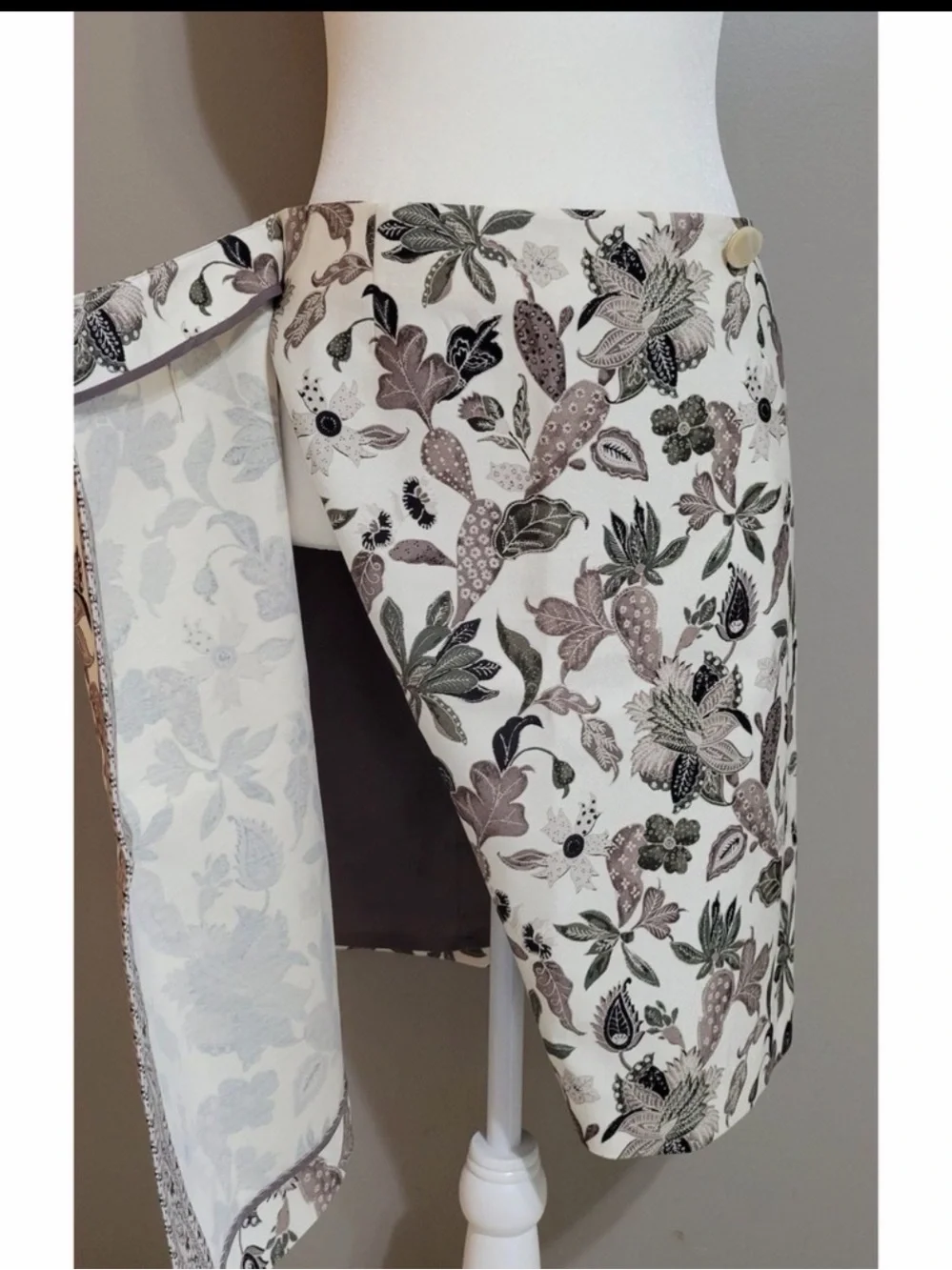 Tory Burch Ivory A-Line Skirt with Taupe & Olive Floral Print